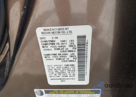 2006 Infiniti Fx35 из США, поврежденный, VIN JNRAS08W06X205163